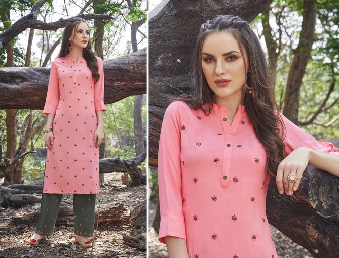 Tunic House Nirvi Fancy Ethnic Wear Rayon Kurti With Bottom Collection